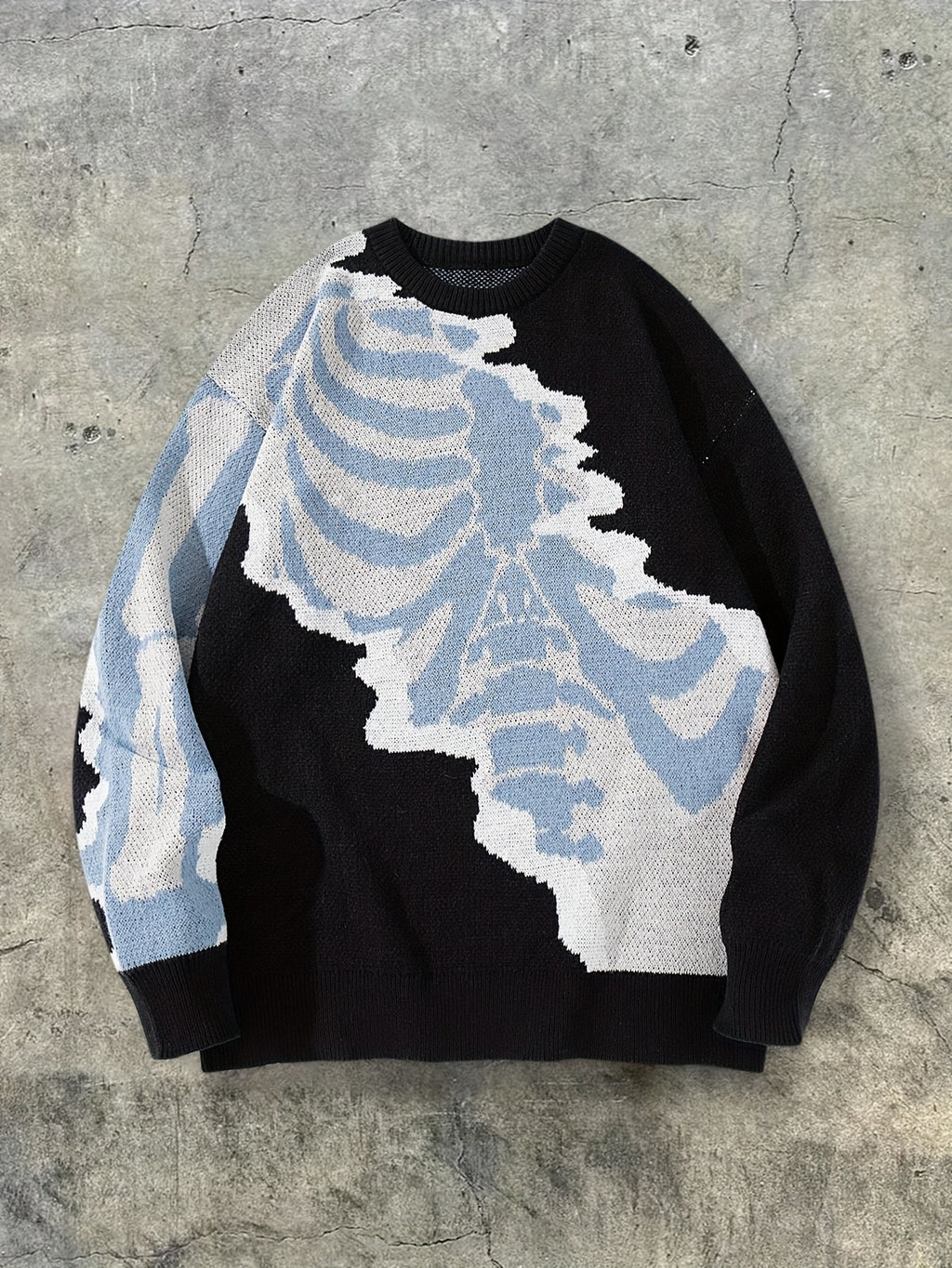 Nouveau pull unisexe décontracté style printemps-automne-hiver, idéal pour les trajets quotidiens, tendance et amusant, en maille jacquard à motif tête de mort, sans manches et col rond.