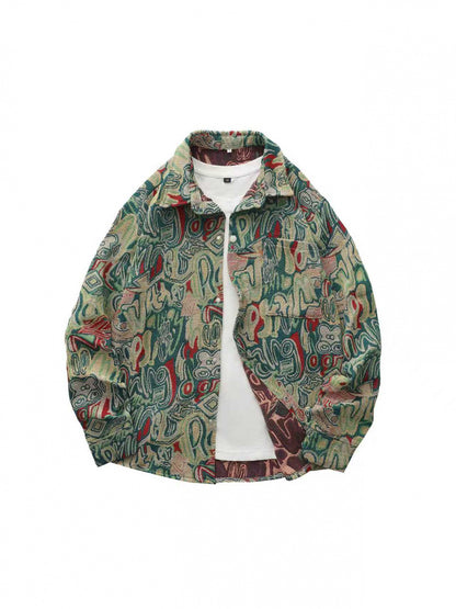 Men'S Vintage American Style Woven Bear Shirt Jacket, High-End Trendy Casual Shirt for Autumn