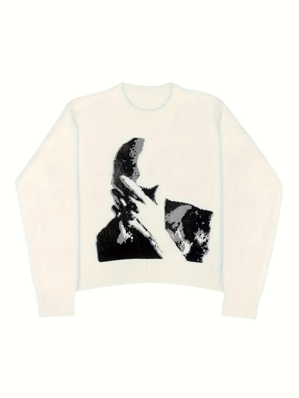 Pull femme Halloween et Noël - Pull graphique visage noir et blanc, pull doux au quotidien pour les tenues de fête d'Halloween, cadeaux de Noël - Pull chic et décontracté toute l'année pour femme, pull de fêtes, tenue festive, motif géométrique