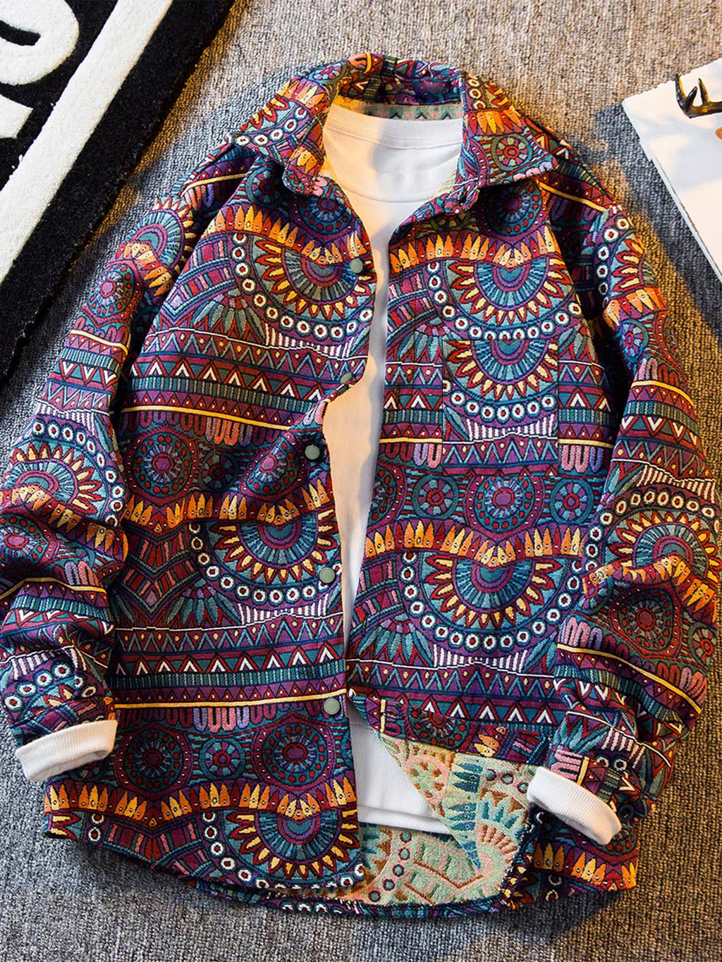 Veste Chemise Homme Vintage Américaine Ours Tissé, Chemise Décontractée Tendance Haut de Gamme pour l'Automne