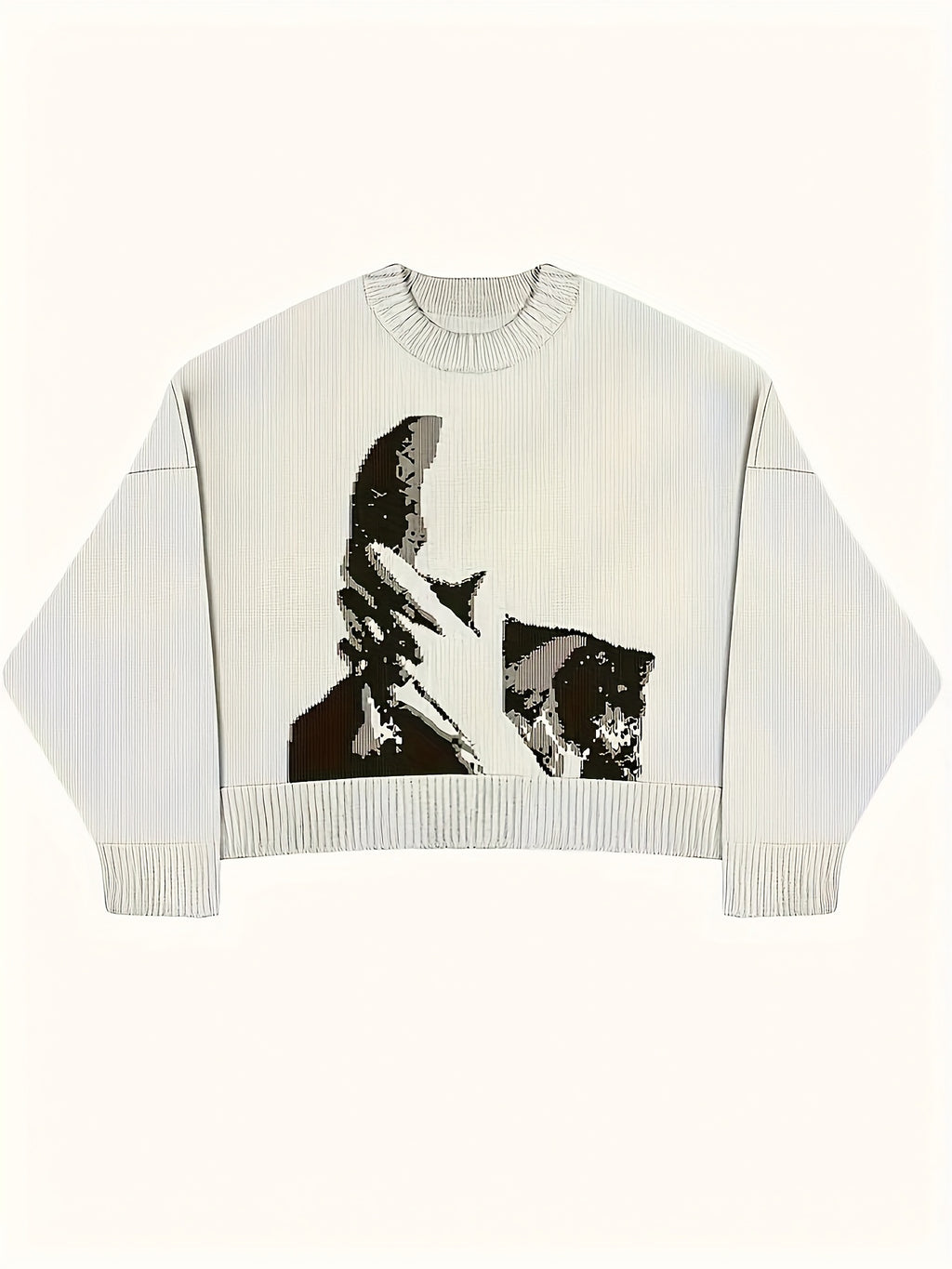 Pull femme Halloween et Noël - Pull graphique visage noir et blanc, pull doux au quotidien pour les tenues de fête d'Halloween, cadeaux de Noël - Pull chic et décontracté toute l'année pour femme, pull de fêtes, tenue festive, motif géométrique