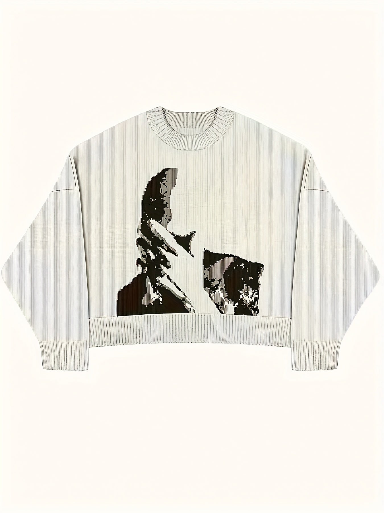 Pull femme Halloween et Noël - Pull graphique visage noir et blanc, pull doux au quotidien pour les tenues de fête d'Halloween, cadeaux de Noël - Pull chic et décontracté toute l'année pour femme, pull de fêtes, tenue festive, motif géométrique