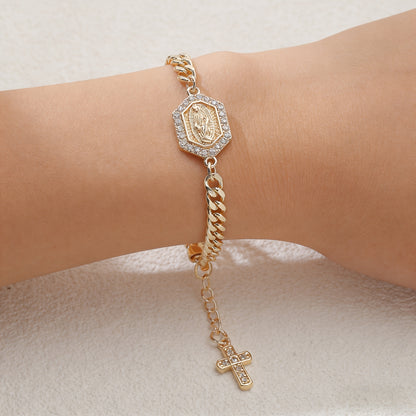 Vintage And Elegant 14K Gold-Plated Religious Bracelet Inlaid with Cubic Zirconia, Unisex Fashion Jewelry, Suitable for Daily Prayer, Self-Salvation Meditation. Daily Wear, Gifts, Parties, Christmas, Halloween, Jewelry Additi