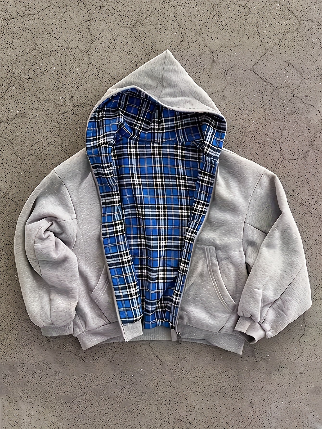 Sweat à capuche à carreaux vintage Y2K, soigneusement sélectionné pour attirer la richesse