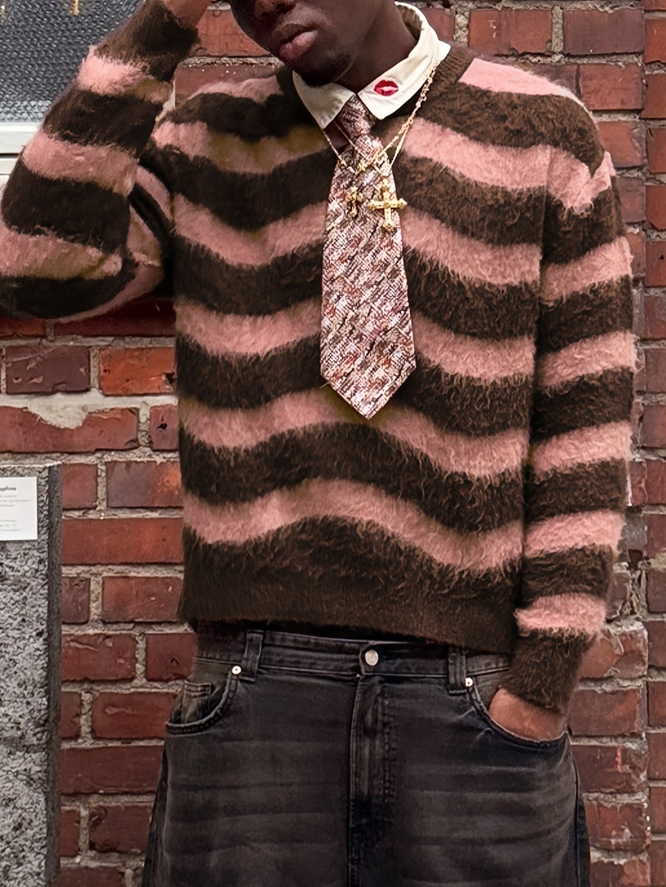 Nouveauté automne/hiver : Pull unisexe à manches longues et col rond rayé, style urbain.