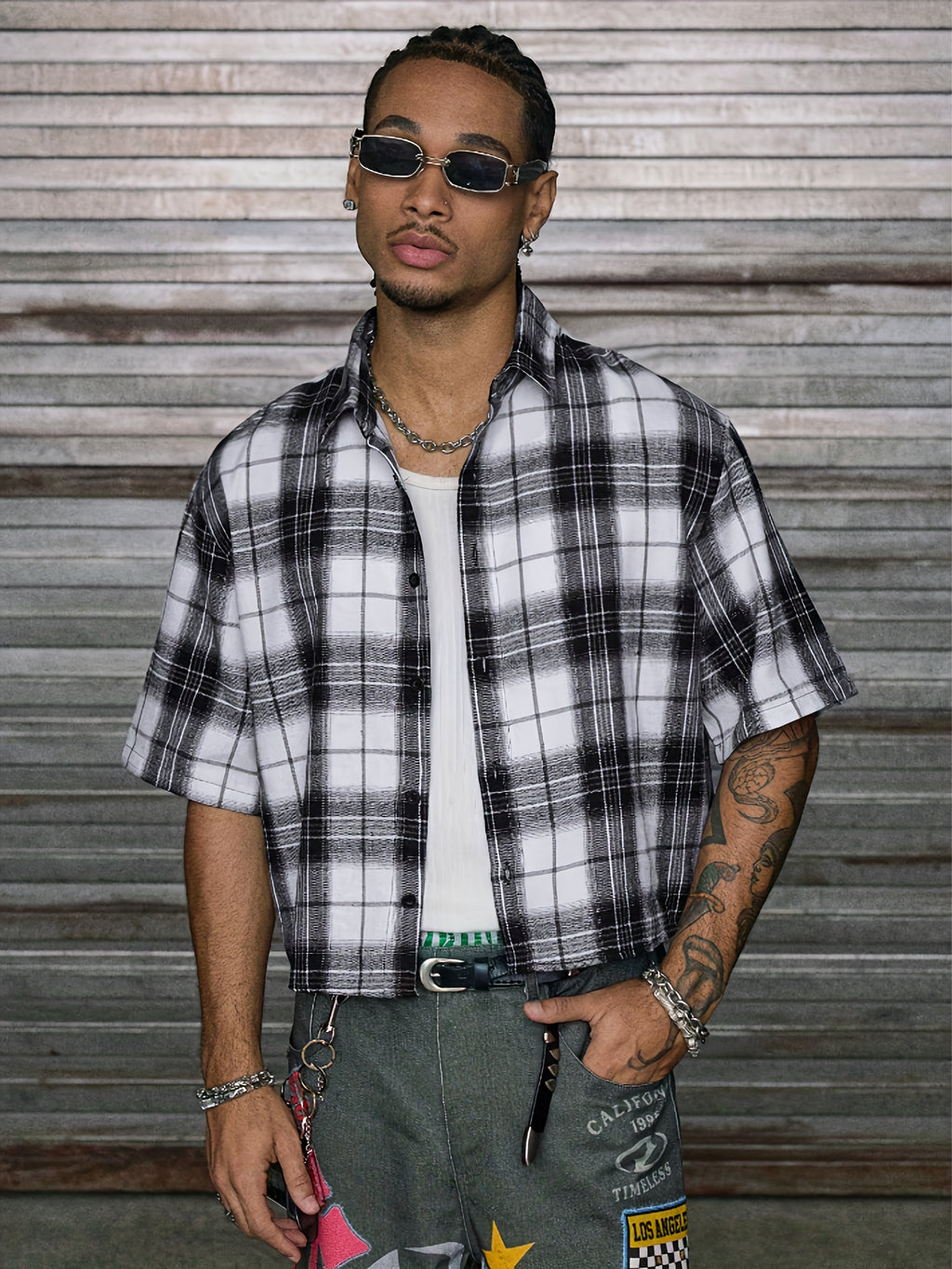 Chemise décontractée à manches courtes et imprimé patchwork, coupe ample, col à revers, plusieurs tailles pour homme