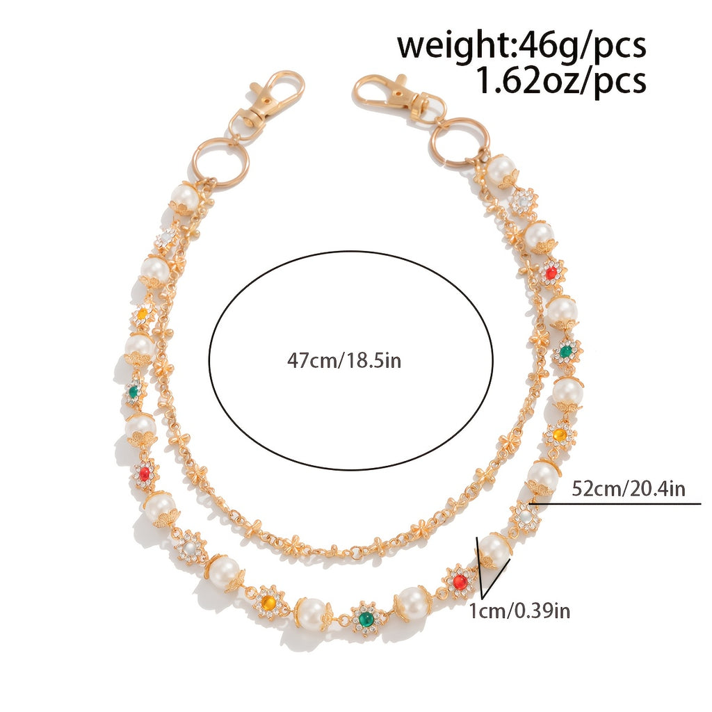 Chaîne en denim 1 pièce, petite chaîne à fleurs, style hip-hop, strass colorés, pendentif chaîne de taille, streetwear
