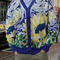 Nouveau pull unisexe décontracté pour hommes et femmes, idéal pour les trajets quotidiens, orné d'un motif abstrait inspiré des peintures à l'huile de Van Gogh, avec un design de cardigan à manches longues en maille.
