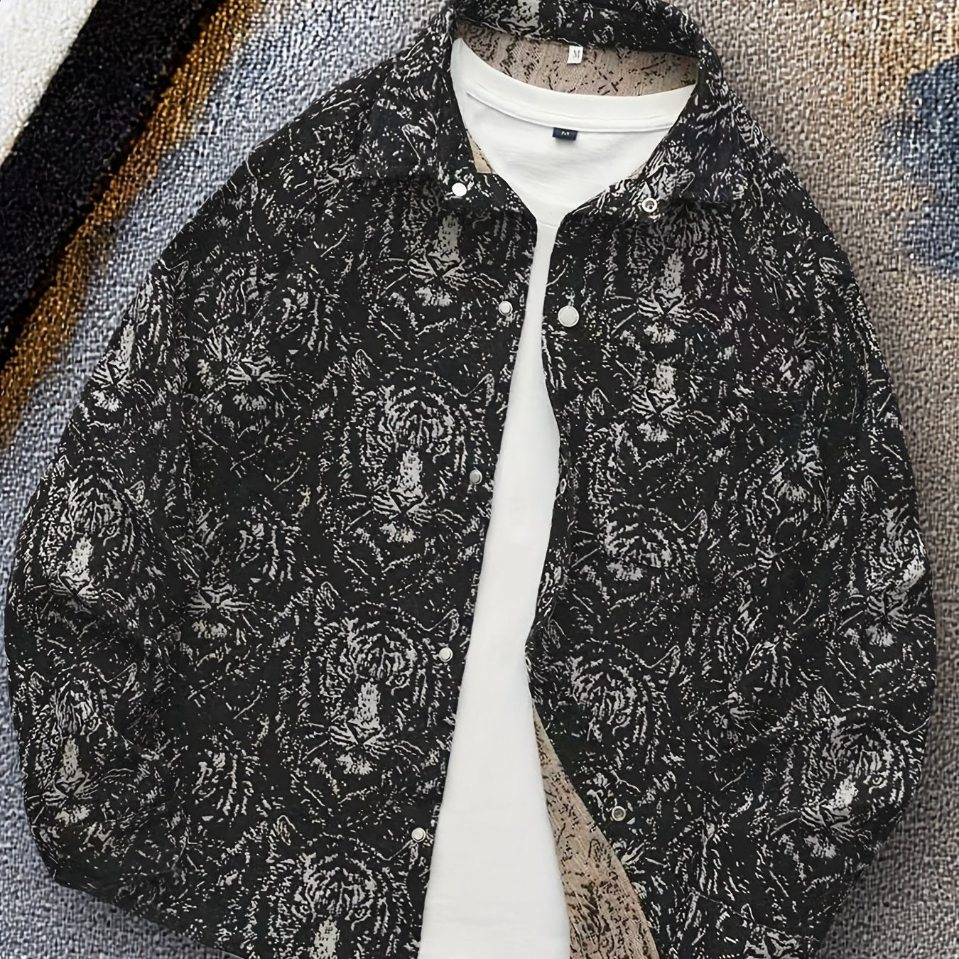 Veste Chemise Homme Vintage Américaine Ours Tissé, Chemise Décontractée Tendance Haut de Gamme pour l'Automne