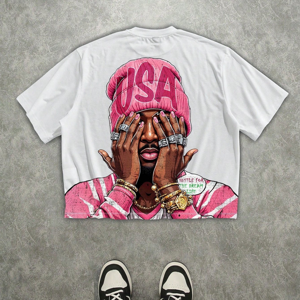 T-shirt blanc à manches courtes pour homme, imprimé numérique 3D, style streetwear hip-hop, t-shirt graphique rappeur, t-shirt à manches courtes pour homme, t-shirt décontracté à col rond et manches courtes pour homme