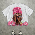 T-shirt blanc à manches courtes pour homme, imprimé numérique 3D, style streetwear hip-hop, t-shirt graphique rappeur, t-shirt à manches courtes pour homme, t-shirt décontracté à col rond et manches courtes pour homme