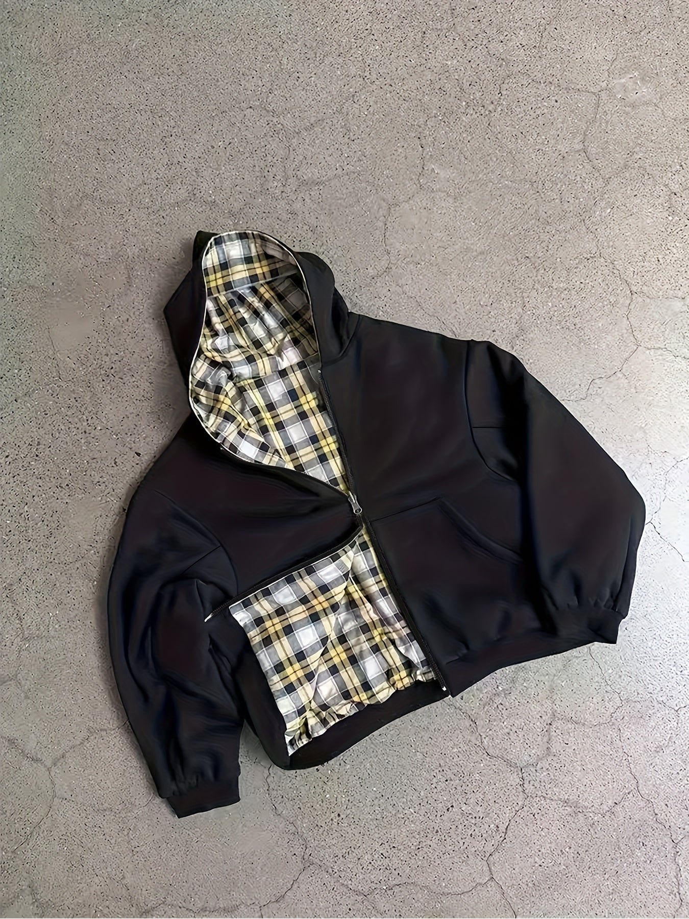 Sweat à capuche à carreaux vintage Y2K, soigneusement sélectionné pour attirer la richesse