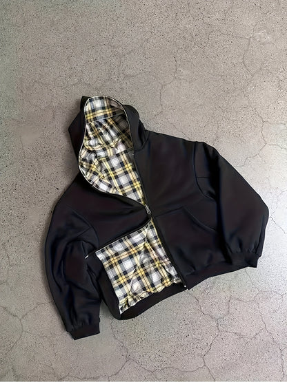 Y2K Vintage Plaid Hoodie, Carefully Selected for Wealth Attraction