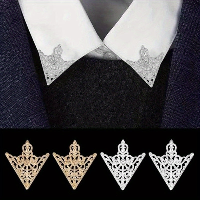 Lot de 2 pinces triangulaires rétro à motif ajouré, accessoires de mode raffinés pour costumes et chemises homme et femme