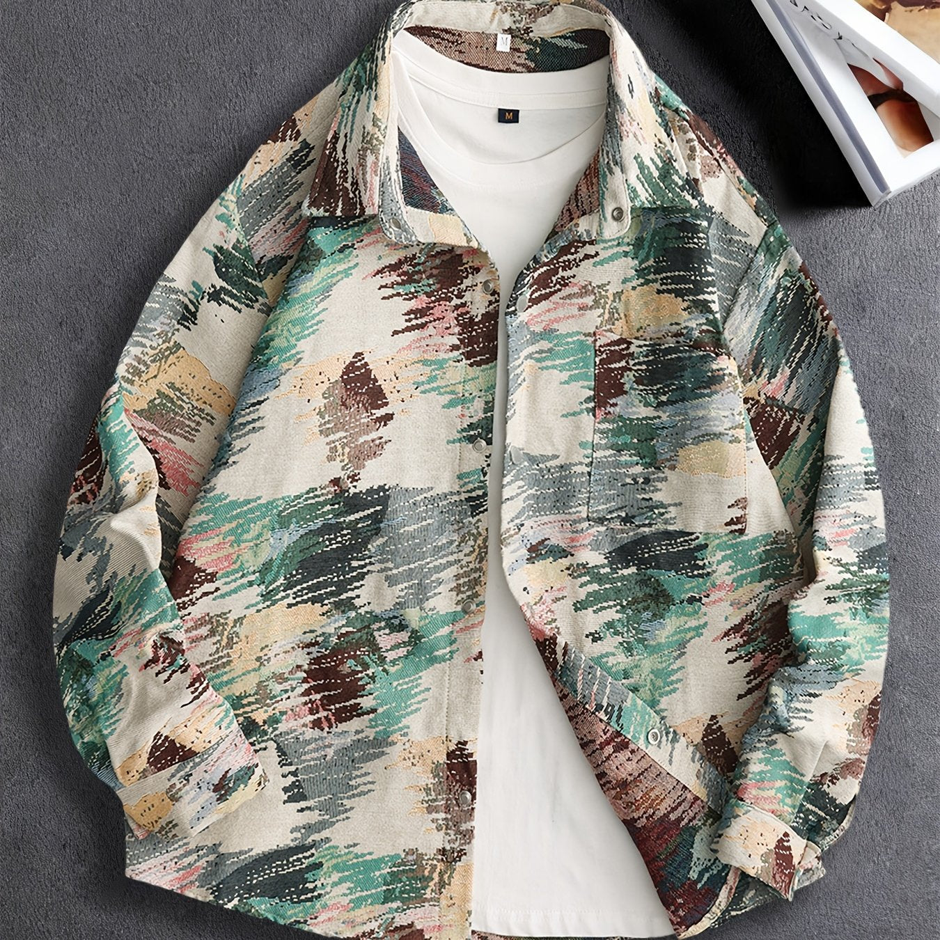 Veste Chemise Homme Vintage Américaine Ours Tissé, Chemise Décontractée Tendance Haut de Gamme pour l'Automne