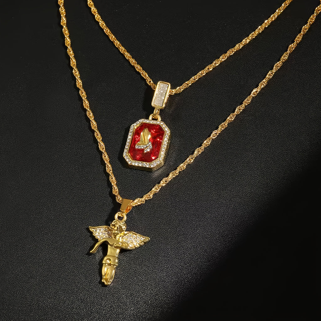 Un collier pendentif double couche style hip-hop pour homme, idéal à offrir aux pères, conjoints, petits amis, frères ou fils ; parfait pour les fêtes, la fête des pères, la Saint-Valentin et les anniversaires.