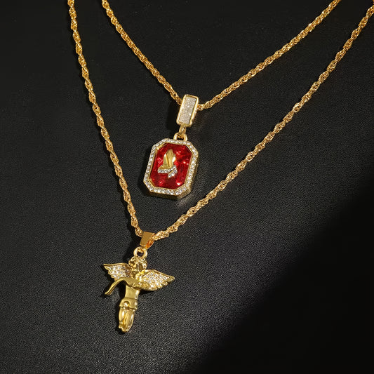 A Men'S Hip-Hop Double-Layer Pendant Necklace That Can Be Gifted to Fathers, Partners, Boyfriends, Brothers, Or Sons; Suitable for Holidays, Father'S Day, Valentine'S Day, And Anniversaries