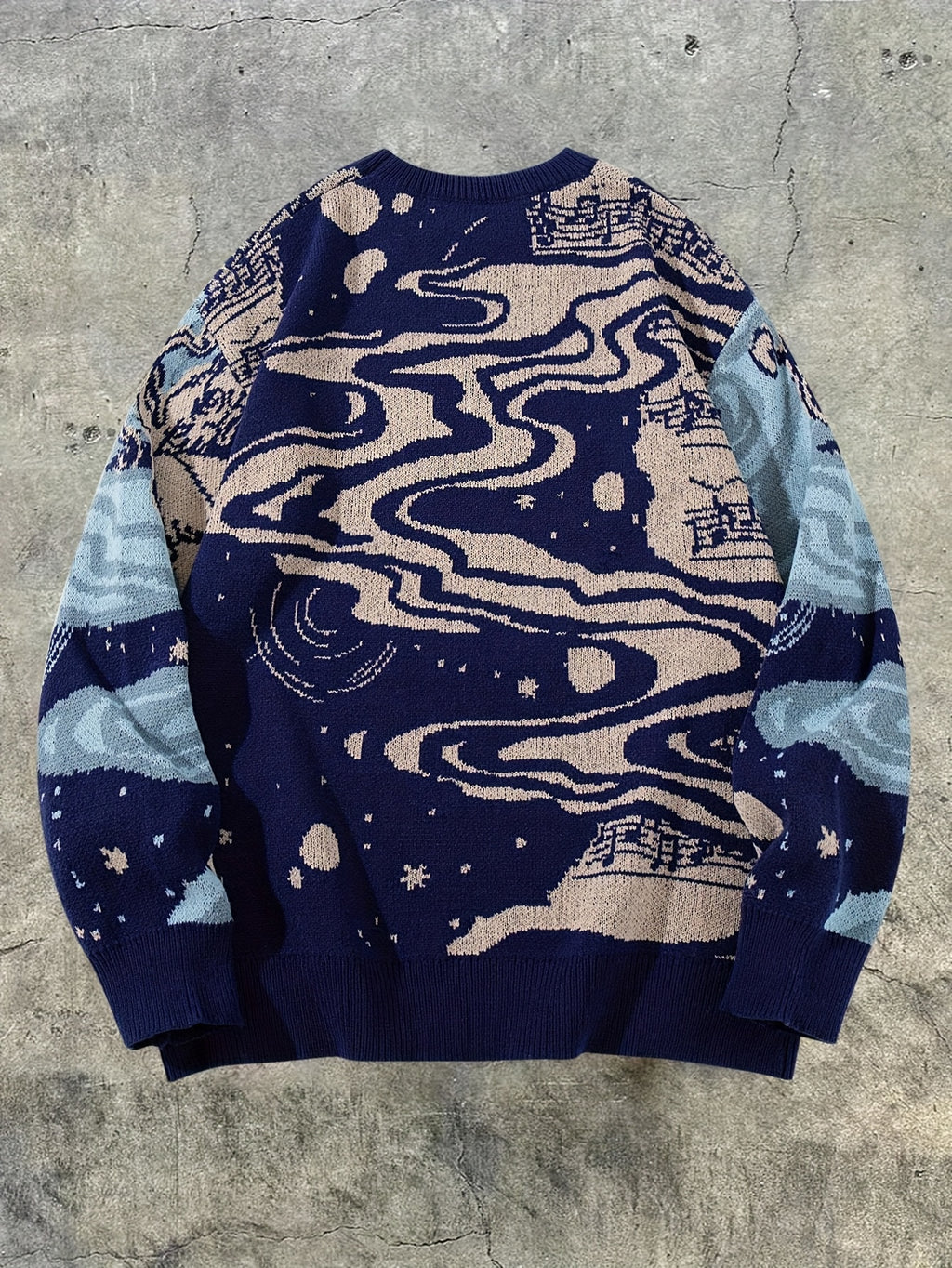 Nouveau pull en maille à manches longues et col rond pour homme, style rétro américain décontracté, imprimé Cupidon et ciel étoilé, idéal pour l'automne et l'hiver.