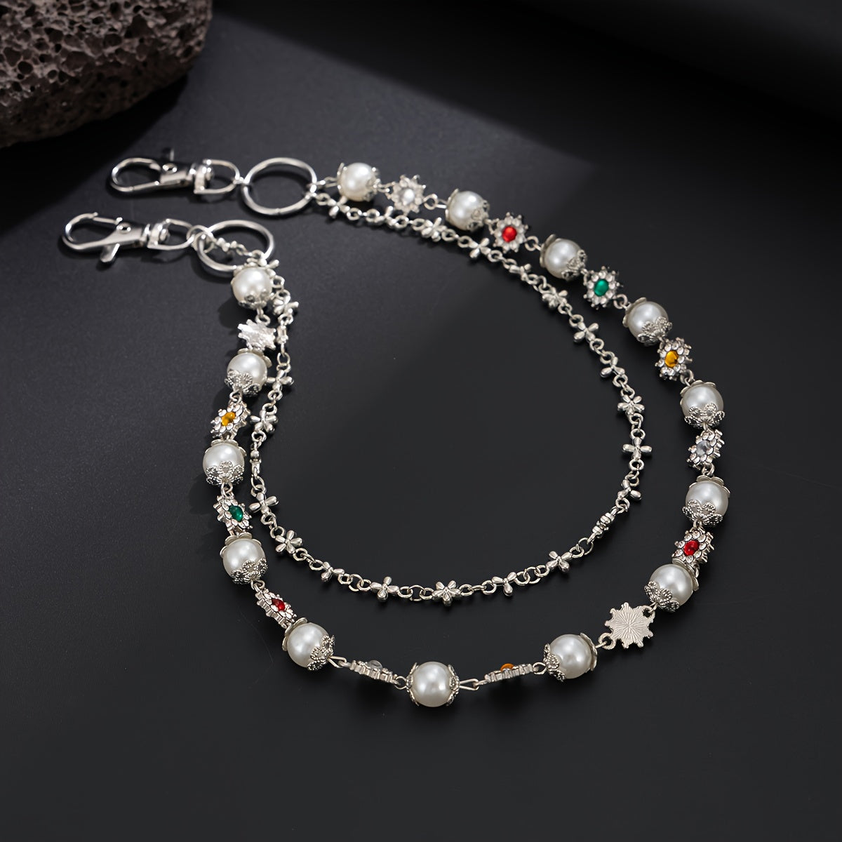 Chaîne en denim 1 pièce, petite chaîne à fleurs, style hip-hop, strass colorés, pendentif chaîne de taille, streetwear
