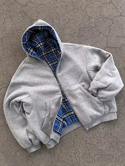 Y2K Vintage Plaid Hoodie, Carefully Selected for Wealth Attraction