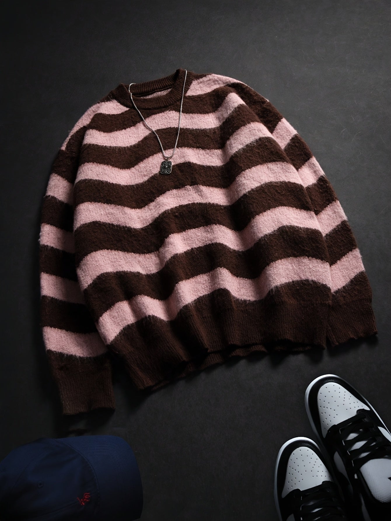 Nouveauté automne/hiver : Pull unisexe à manches longues et col rond rayé, style urbain.