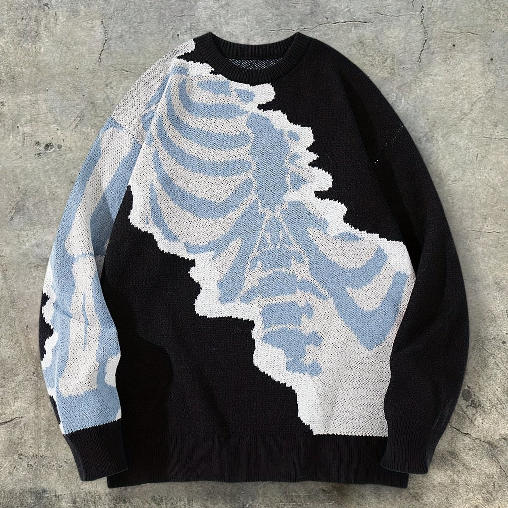 Nouveau pull unisexe décontracté style printemps-automne-hiver, idéal pour les trajets quotidiens, tendance et amusant, en maille jacquard à motif tête de mort, sans manches et col rond.