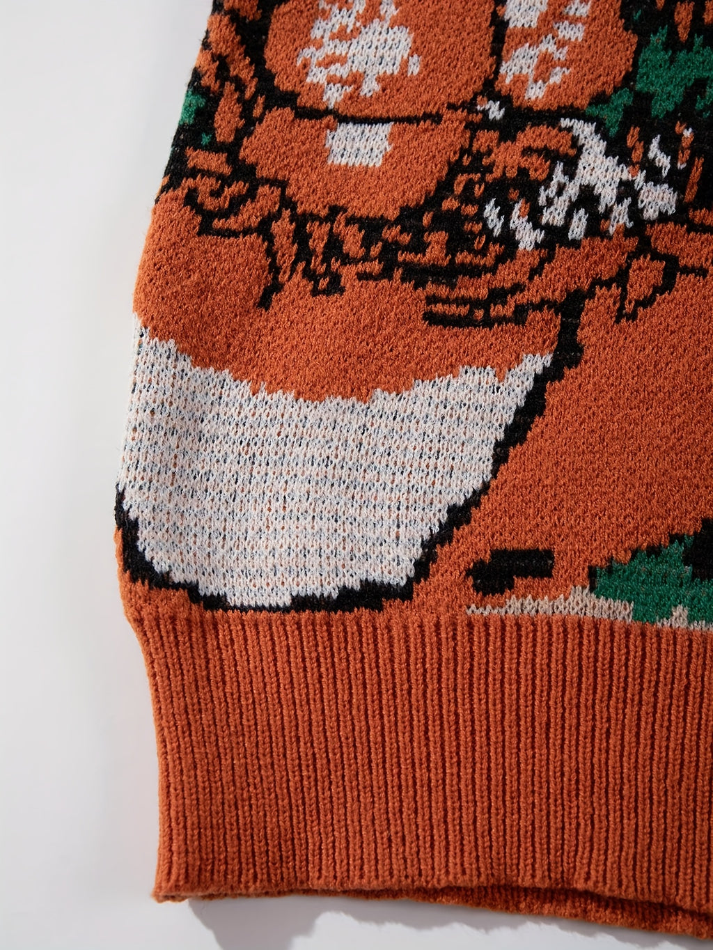 Pull unisexe à manches longues et coupe ample - Motif géométrique orange vif, vert, col rond, poignets côtelés, idéal pour le printemps et l'automne, polyvalent pour une tenue décontractée.