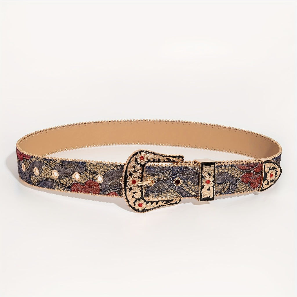 Ensemble 3 pièces style western sculpté avec chemise boutonnée à motif floral et broderie en maille, en denim pour femme, idéal pour les sorties quotidiennes et les robes de soirée, à porter avec une ceinture pour homme