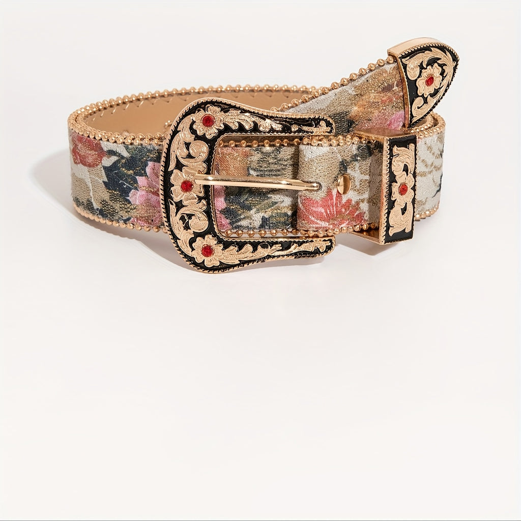 Ensemble 3 pièces style western sculpté avec chemise boutonnée à motif floral et broderie en maille, en denim pour femme, idéal pour les sorties quotidiennes et les robes de soirée, à porter avec une ceinture pour homme
