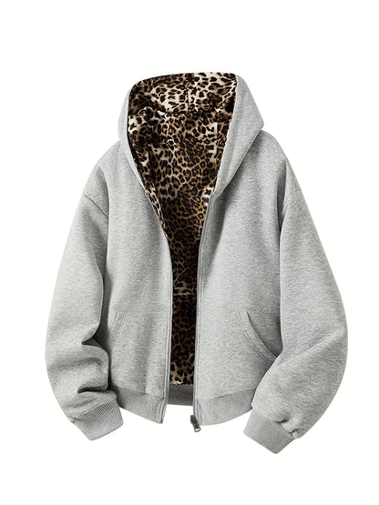 Y2K Vintage Fashion Leopard Print Hoodie, New Double-Sided Harajuku Vintage Leopard Print, Fashion Loose Zipper Hoodie for Men and Women, Street Hip-Hop Casual Sweatshirt, Unisex Streetwear Hoodie with Pockets, Loose Zipper s