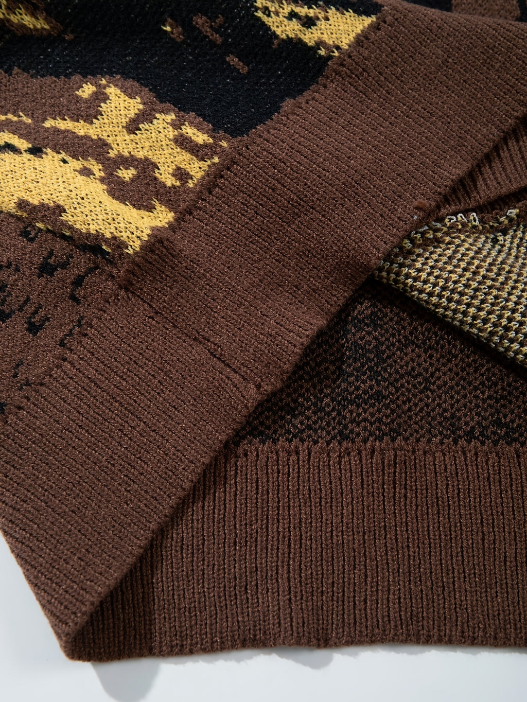 Cardigan homme décontracté en maille ample, motif Mona Lisa style vintage | Col V, manches longues, automne/hiver, ANDREILEE