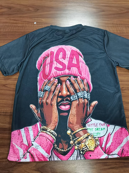 Men'S Casual Short Sleeve T-Shirt White, Men'S 3D Digital Print T-Shirt, Streetwear Style Hip Hop T-Shirt Rapper Graphic Tees, Men'S Short Sleeve T-Shirt, Casual Men'S T-Shirt Crew Neck Short Sleeve