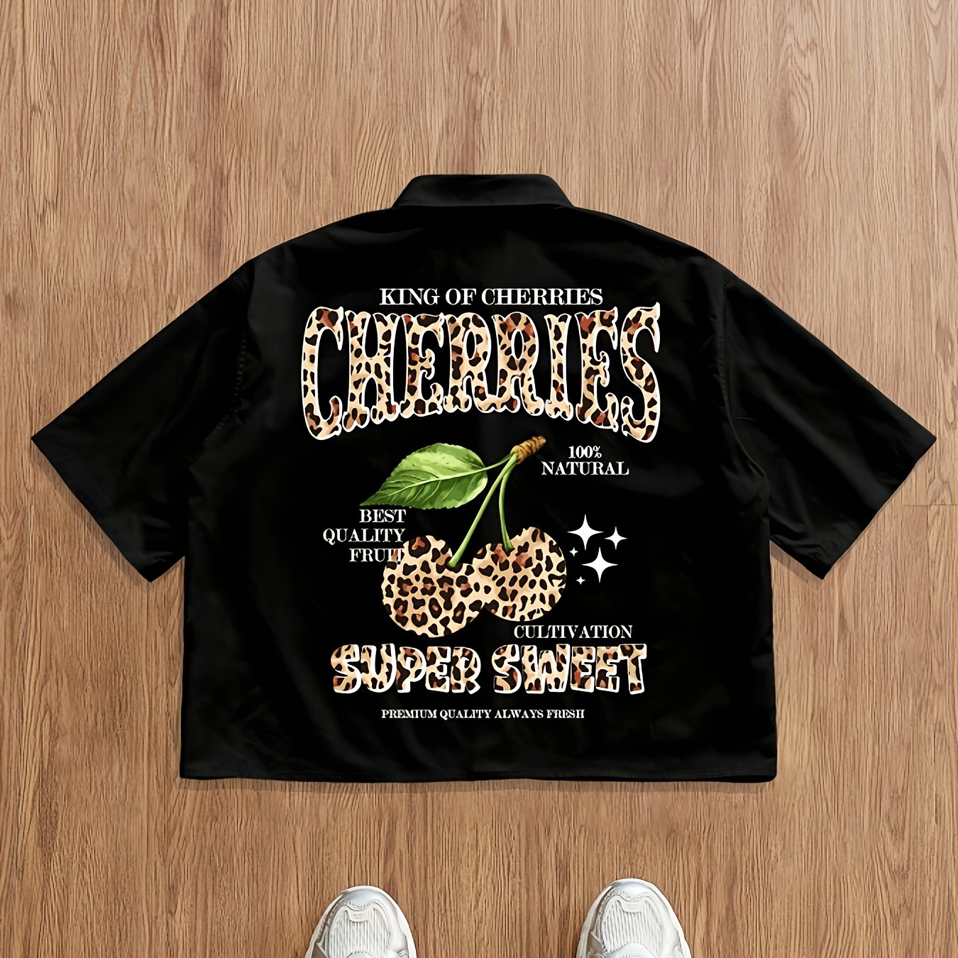 Men'S Short-Sleeve Casual Summer Shirt with Cherry Letter Design on The Back