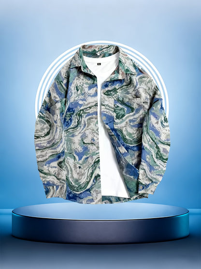 Men'S Vintage American Style Woven Bear Shirt Jacket, High-End Trendy Casual Shirt for Autumn