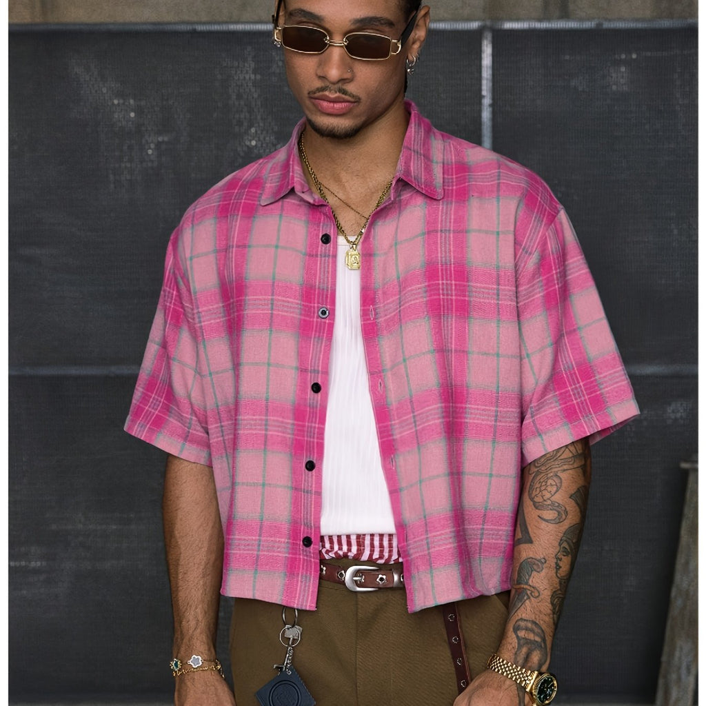 Chemise décontractée à manches courtes et imprimé patchwork, coupe ample, col à revers, plusieurs tailles pour homme