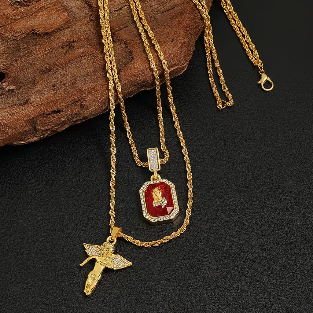Un collier pendentif double couche style hip-hop pour homme, idéal à offrir aux pères, conjoints, petits amis, frères ou fils ; parfait pour les fêtes, la fête des pères, la Saint-Valentin et les anniversaires.
