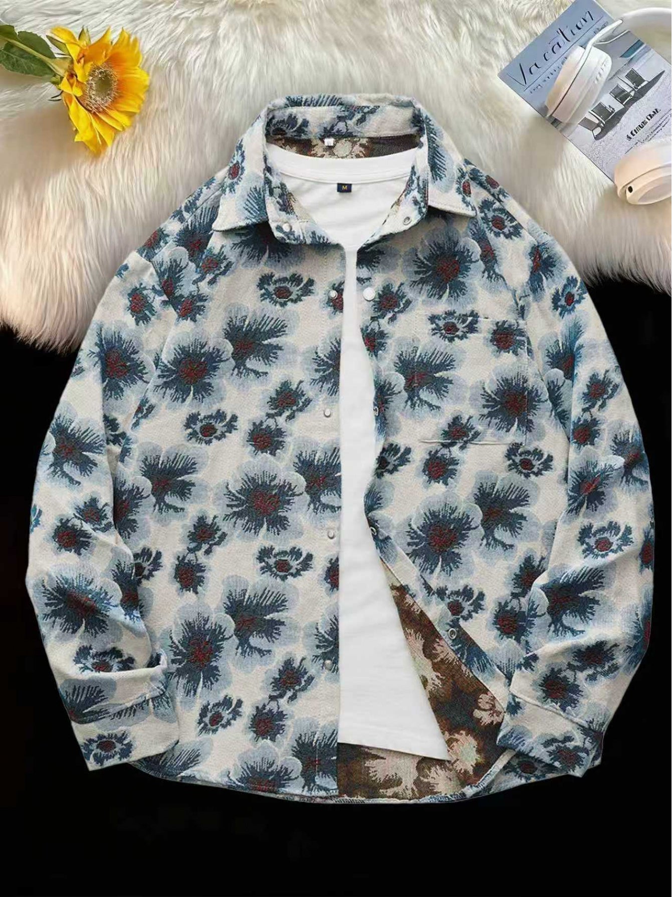 Veste Chemise Homme Vintage Américaine Ours Tissé, Chemise Décontractée Tendance Haut de Gamme pour l'Automne