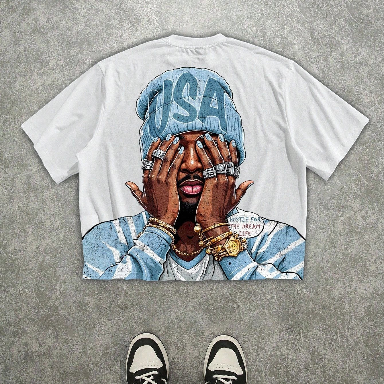 T-shirt blanc à manches courtes pour homme, imprimé numérique 3D, style streetwear hip-hop, t-shirt graphique rappeur, t-shirt à manches courtes pour homme, t-shirt décontracté à col rond et manches courtes pour homme