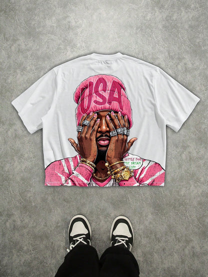 Men'S Casual Short Sleeve T-Shirt White, Men'S 3D Digital Print T-Shirt, Streetwear Style Hip Hop T-Shirt Rapper Graphic Tees, Men'S Short Sleeve T-Shirt, Casual Men'S T-Shirt Crew Neck Short Sleeve