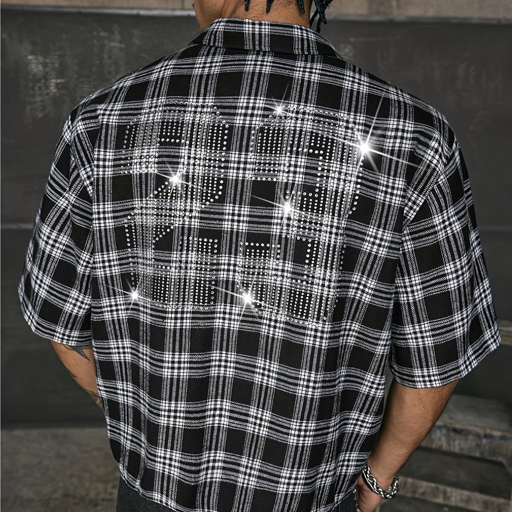 Chemise décontractée à manches courtes et imprimé patchwork, coupe ample, col à revers, plusieurs tailles pour homme