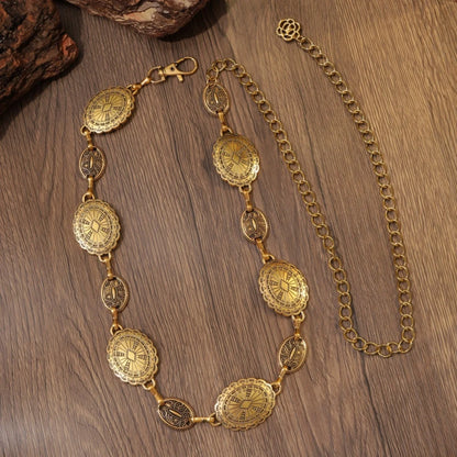 1 Pc Fashion Silver & Gold Hollow Boho Style Chain Belt, Adjustable Vintage Metal Inlay Waist Belt For Women Jewlery Accessories