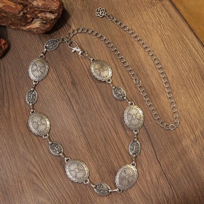 1 Pc Fashion Silver & Gold Hollow Boho Style Chain Belt, Adjustable Vintage Metal Inlay Waist Belt For Women Jewlery Accessories