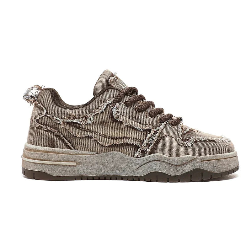 Chaussures de skate en denim pour homme, style rétro à franges, basses, baskets décontractées hip-hop