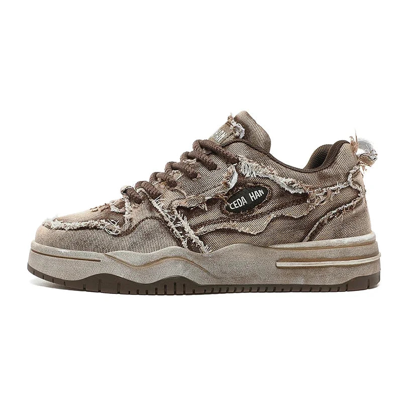 Chaussures de skate en denim pour homme, style rétro à franges, basses, baskets décontractées hip-hop