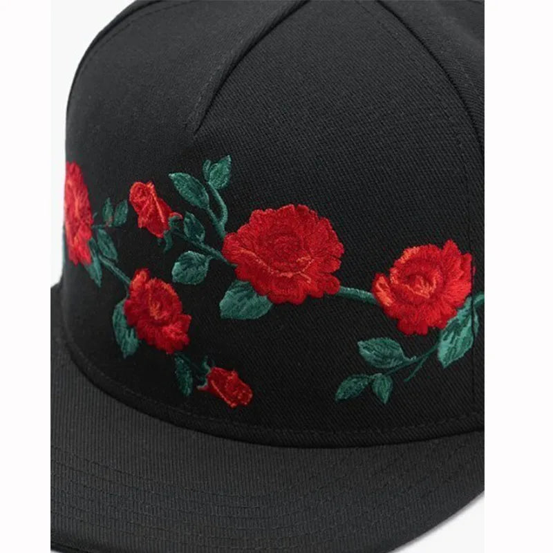 Casquette PANGKB Brand MI CASA CAP noire à fleurs, style hip-hop, snapback, pour homme et femme, adulte, décontractée, pour les activités de plein air, casquette de baseball couleur os