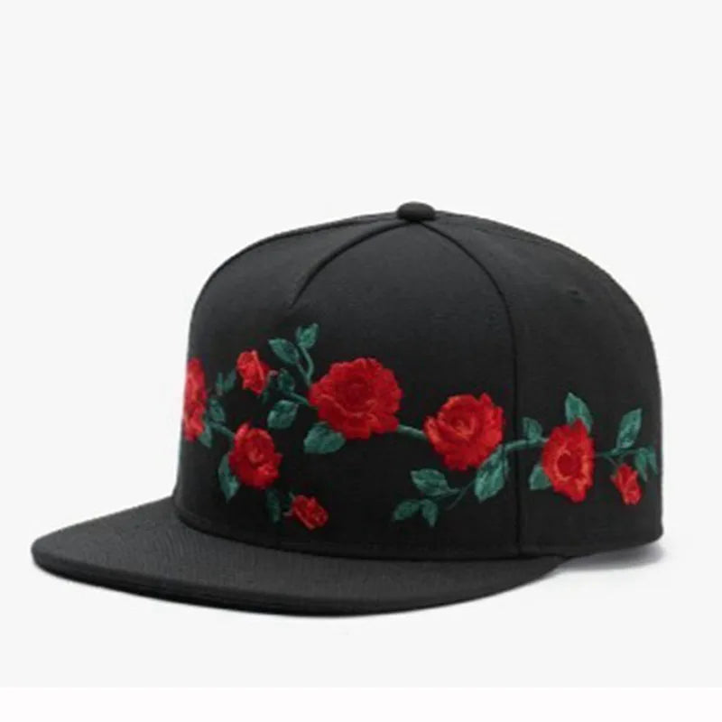 Casquette PANGKB Brand MI CASA CAP noire à fleurs, style hip-hop, snapback, pour homme et femme, adulte, décontractée, pour les activités de plein air, casquette de baseball couleur os