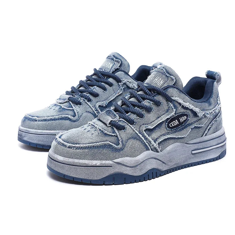 Chaussures de skate en denim pour homme, style rétro à franges, basses, baskets décontractées hip-hop