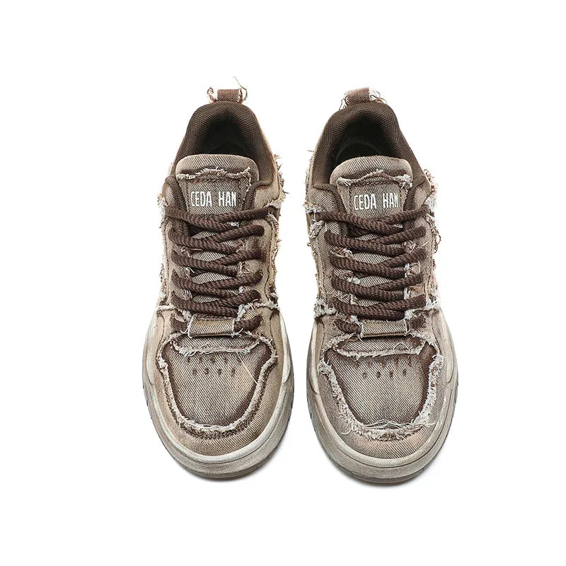 Chaussures de skate en denim pour homme, style rétro à franges, basses, baskets décontractées hip-hop