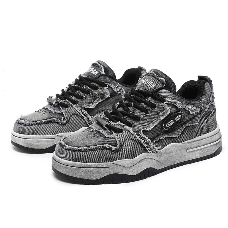 Chaussures de skate en denim pour homme, style rétro à franges, basses, baskets décontractées hip-hop
