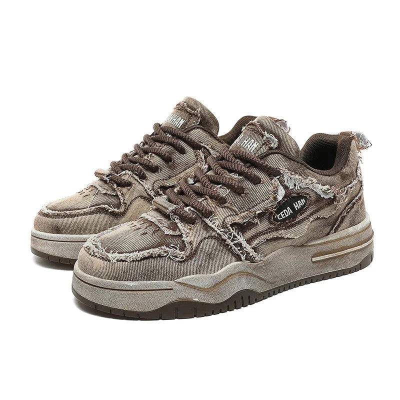 Chaussures de skate en denim pour homme, style rétro à franges, basses, baskets décontractées hip-hop